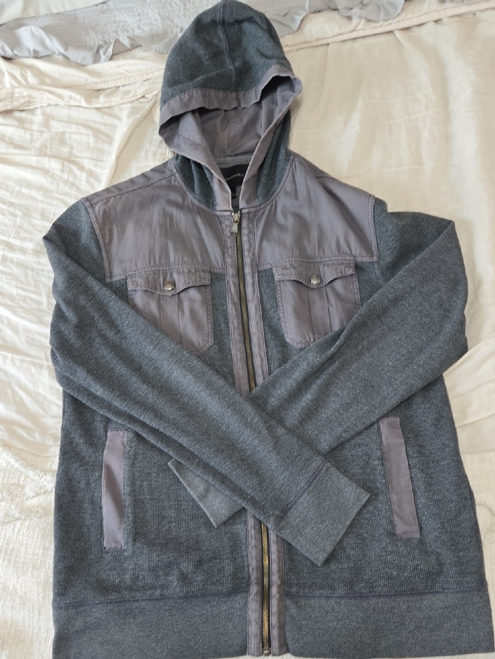 Men's Grey Hooded Zip Sweater